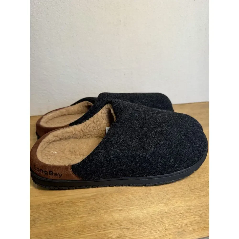 LongBay Men’s Memory Foam House Slippers Indoor Outdoor Black US Size 8 New